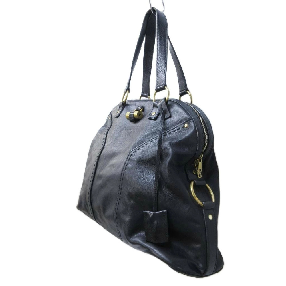 Saint Laurent Yves Rive Gauche Muse Handbag Boston Bag Leather Stitch Black
